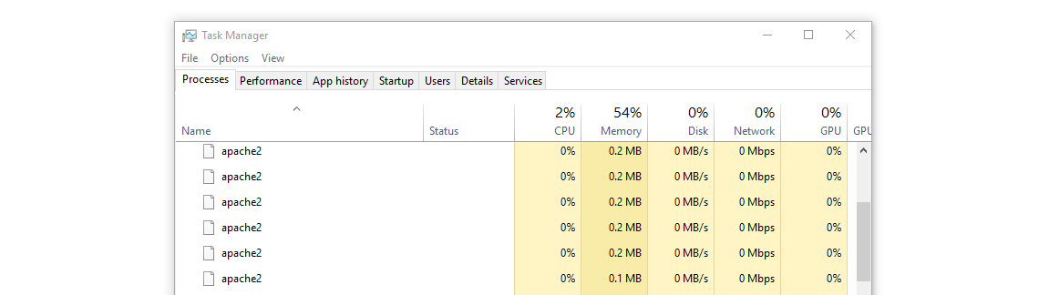 Apache2 running natively in Windows task manager